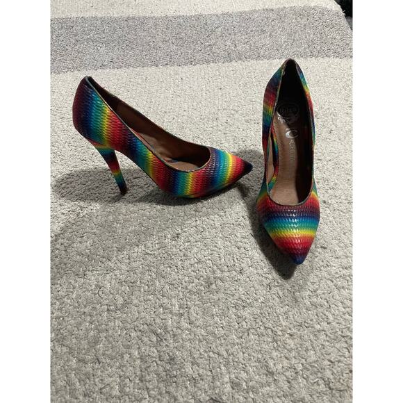 Jeffrey Campbell Bullet Platform Heels Womens Sz 6 Rainbow LGBTQ Pride Handmade - Picture 1 of 13